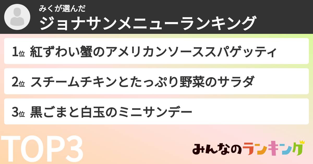 みくさんの「ジョナサンメニューランキング」