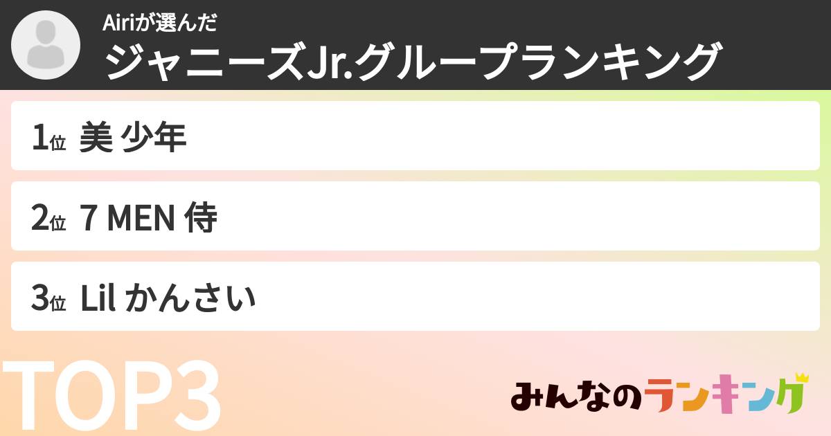 Airiさんの「ジャニーズJr.グループランキング」