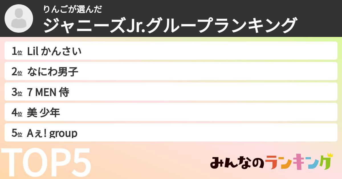 りんごさんの「ジャニーズJr.グループランキング」