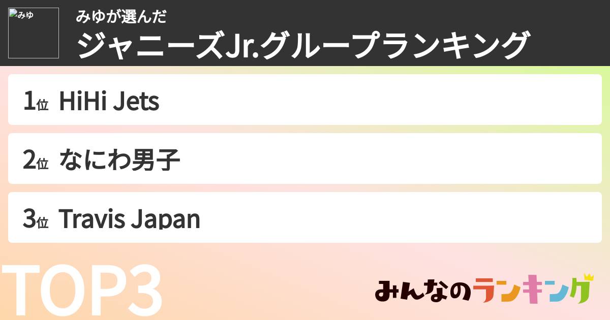 みゆさんの「ジャニーズJr.グループランキング」
