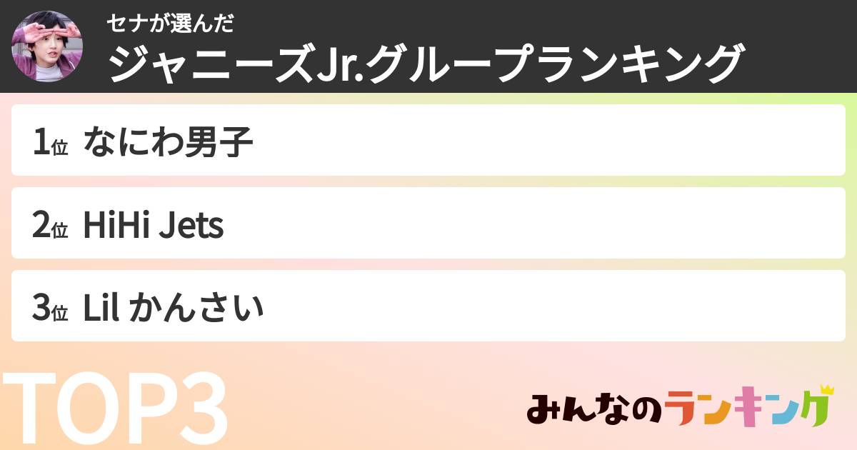 セナさんの「ジャニーズJr.グループランキング」