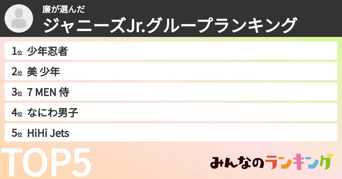 廉さんの「ジャニーズJr.グループランキング」