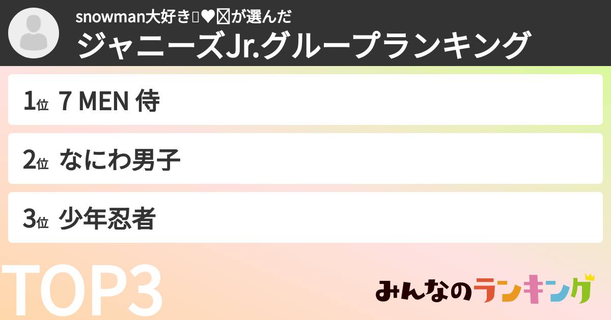 snowman大好き💓♥❤さんの「ジャニーズJr.グループランキング」