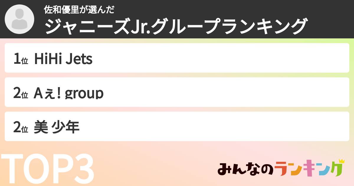 佐和優里さんの「ジャニーズJr.グループランキング」