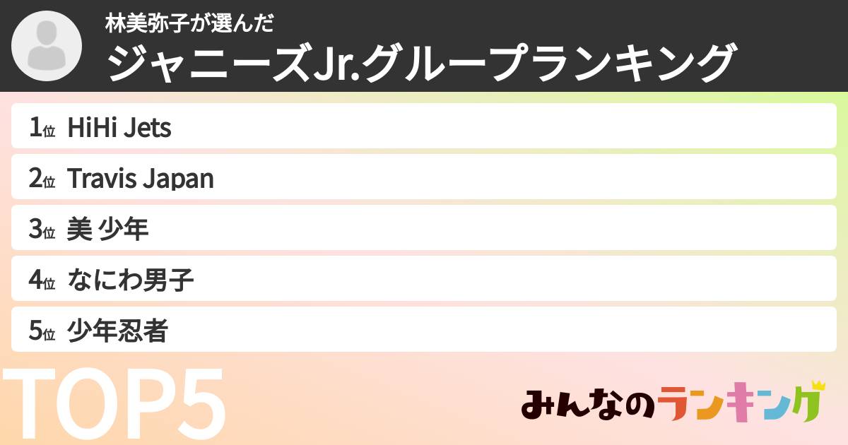 林美弥子さんの「ジャニーズJr.グループランキング」