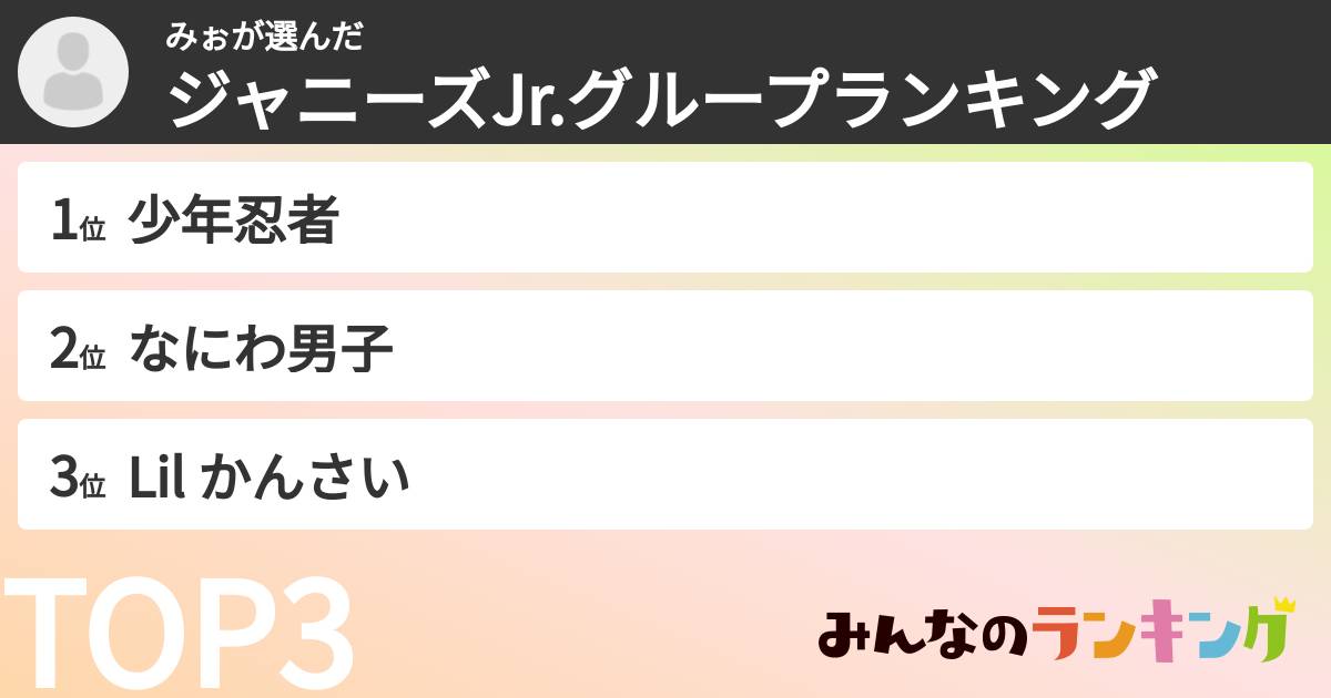 みぉさんの「ジャニーズJr.グループランキング」
