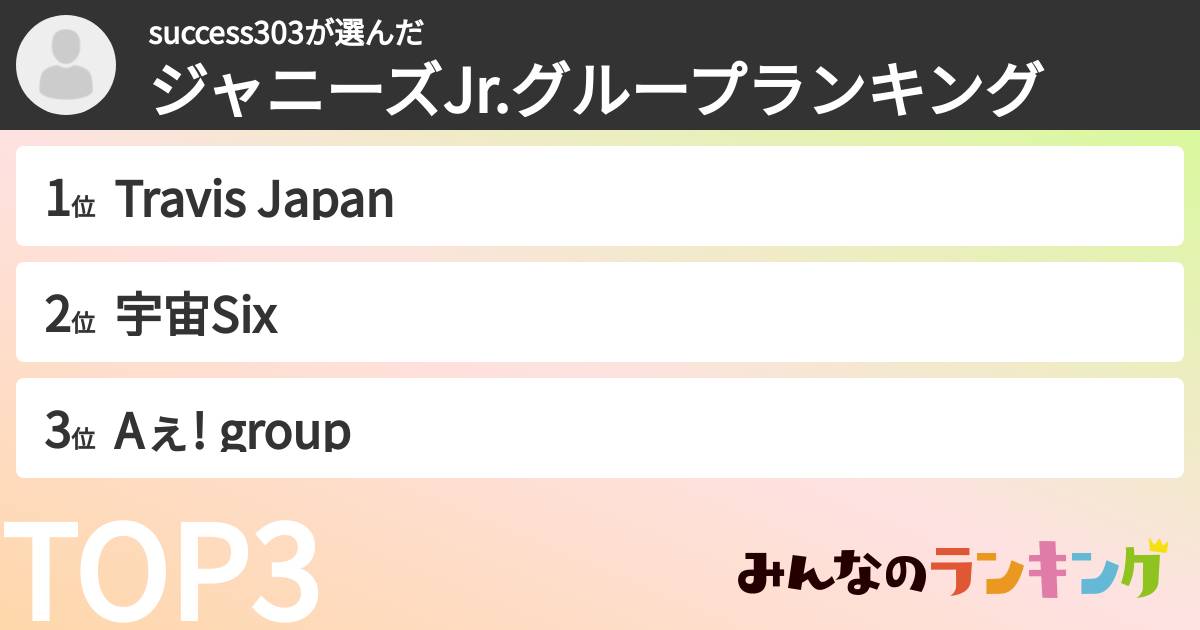 success303さんの「ジャニーズJr.グループランキング」