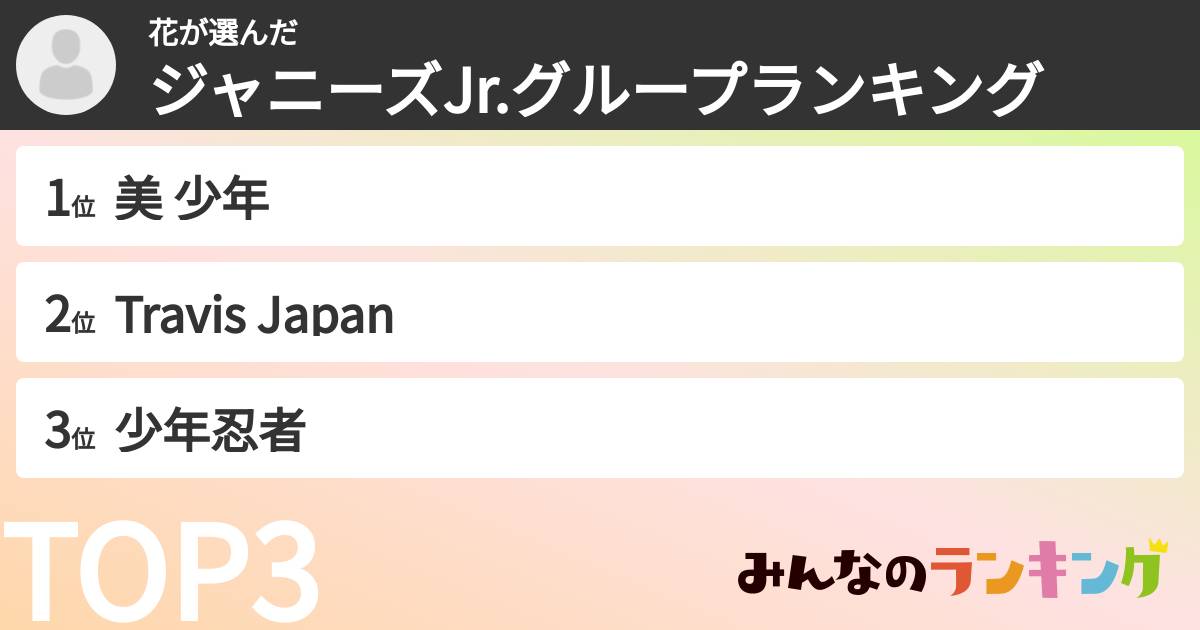 花さんの「ジャニーズJr.グループランキング」
