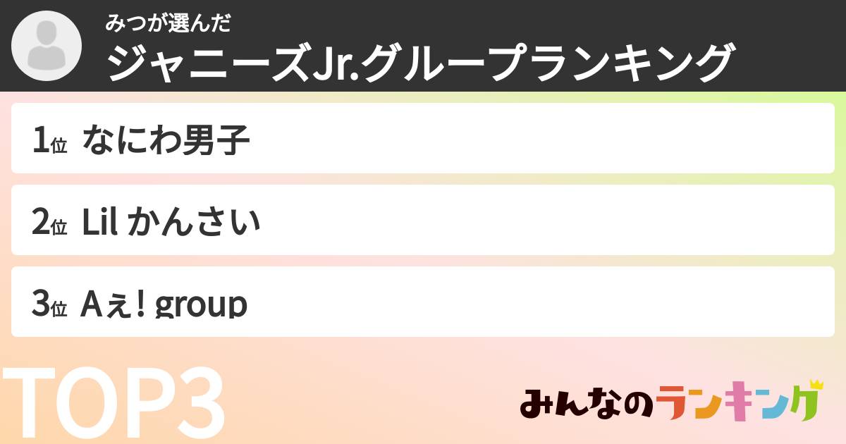 みつさんの「ジャニーズJr.グループランキング」