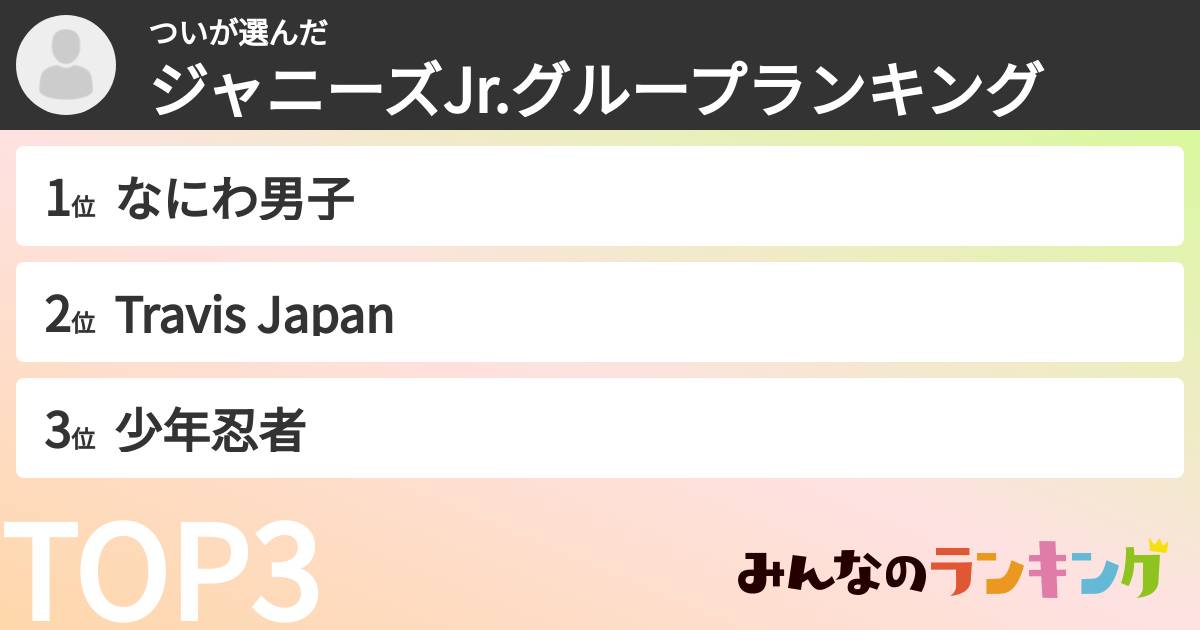ついさんの「ジャニーズJr.グループランキング」