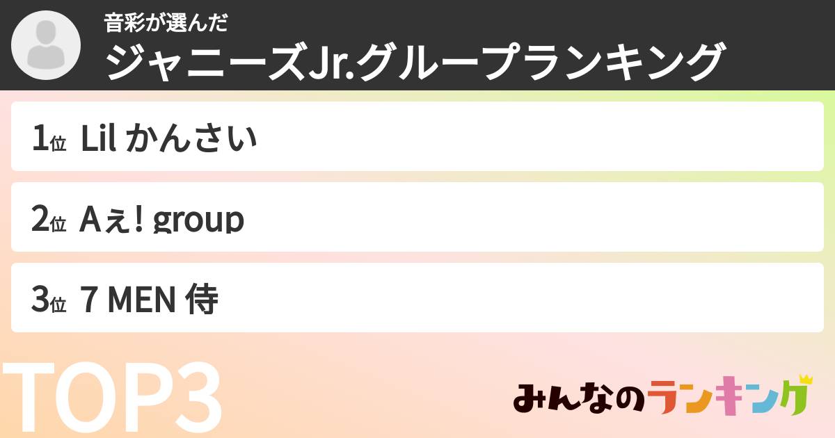 音彩さんの「ジャニーズJr.グループランキング」