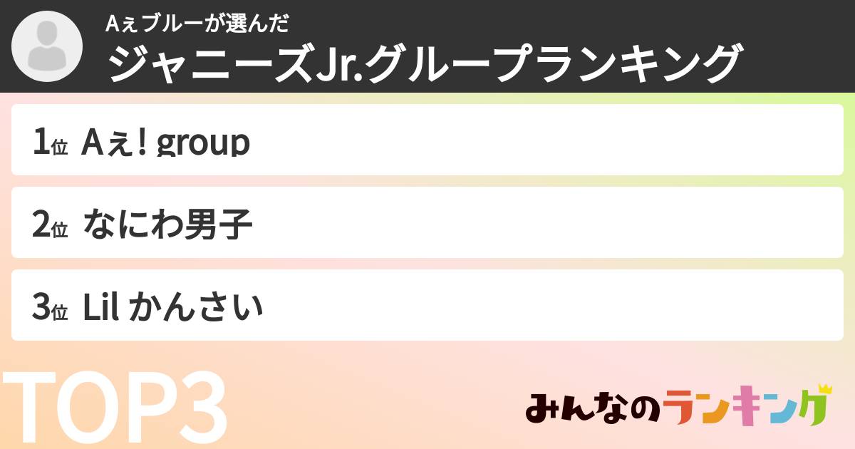 Aぇブルーさんの「ジャニーズJr.グループランキング」