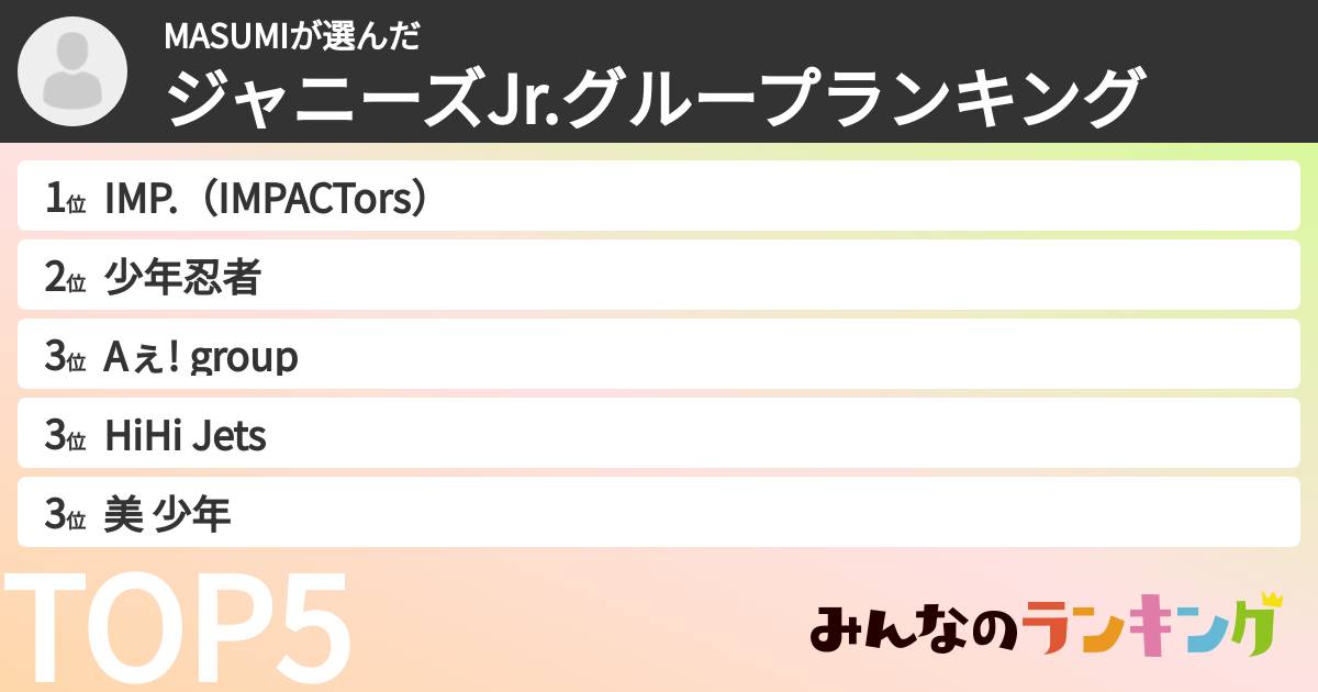 MASUMIさんの「ジャニーズJr.グループランキング」