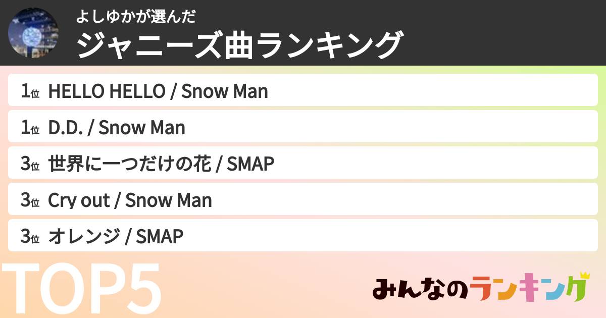 よしゆかさんの「ジャニーズ曲ランキング」