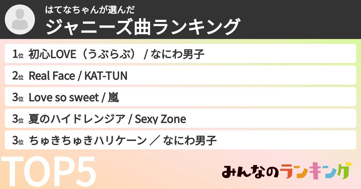 はてなちゃんさんの「ジャニーズ曲ランキング」