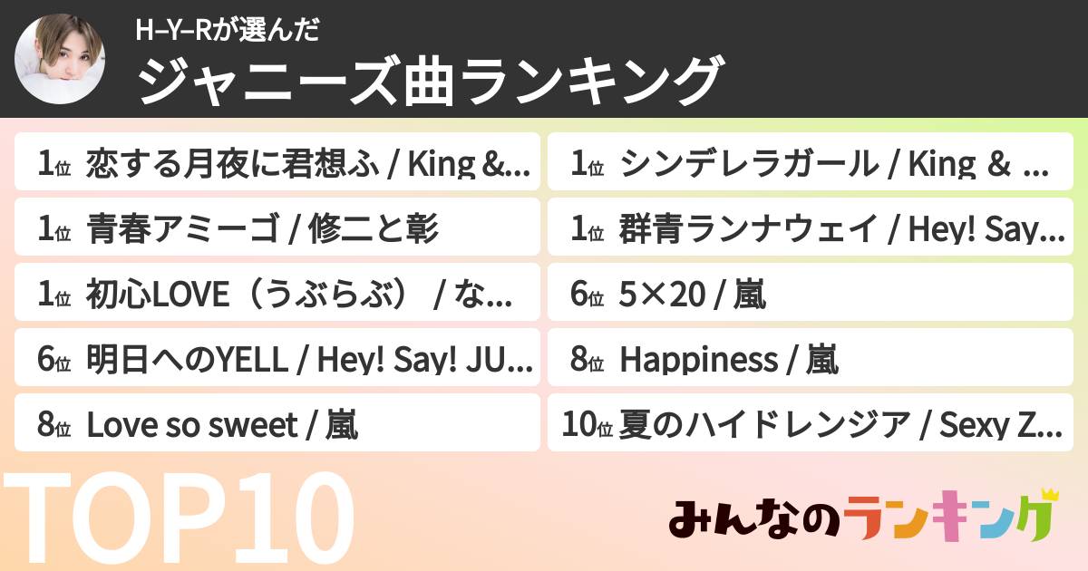 H–Y–Rさんの「ジャニーズ曲ランキング」