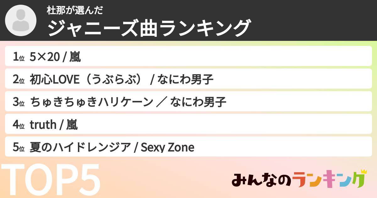 杜那さんの「ジャニーズ曲ランキング」