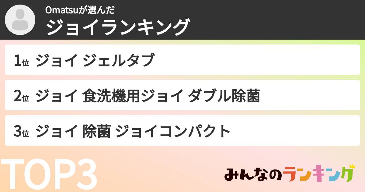 Omatsuさんの「ジョイランキング」