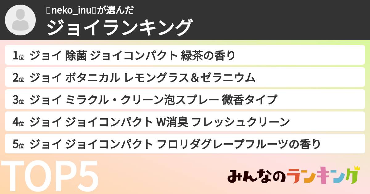 🐈neko_inu🐩さんの「ジョイランキング」