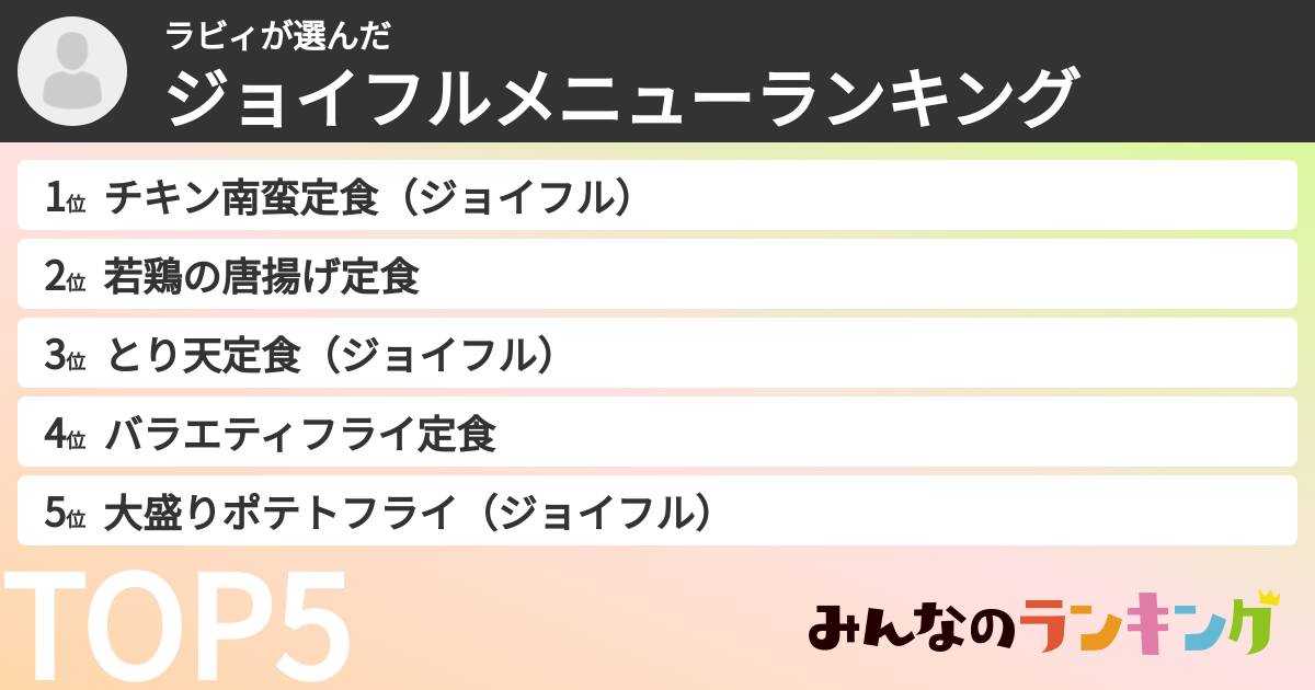 ラビィさんの「ジョイフルメニューランキング」