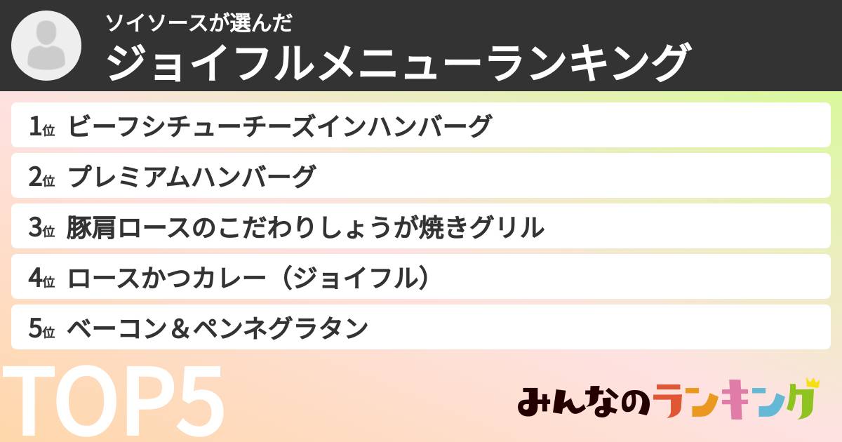 ソイソースさんの「ジョイフルメニューランキング」