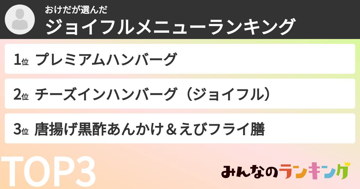 おけださんの「ジョイフルメニューランキング」