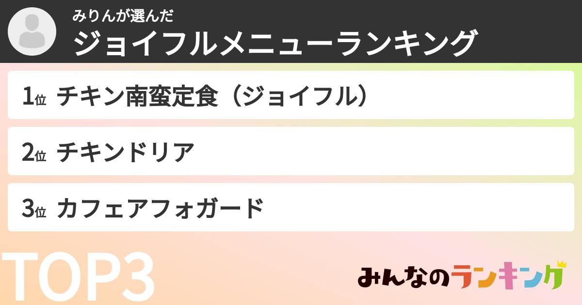みりんさんの「ジョイフルメニューランキング」