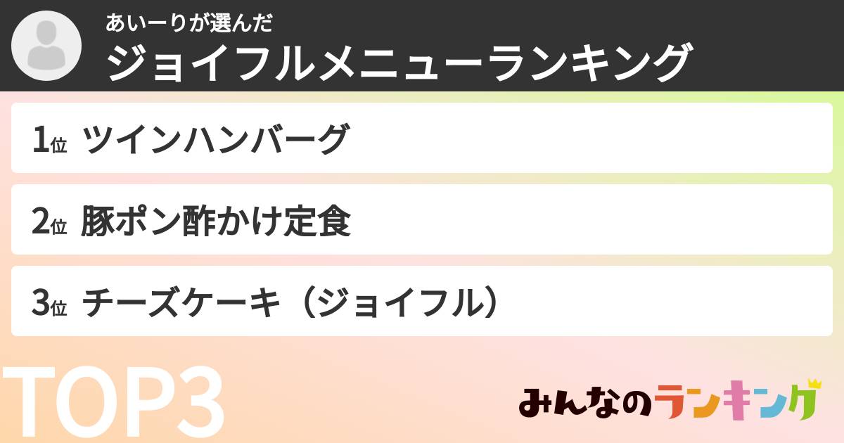 あいーりさんの「ジョイフルメニューランキング」