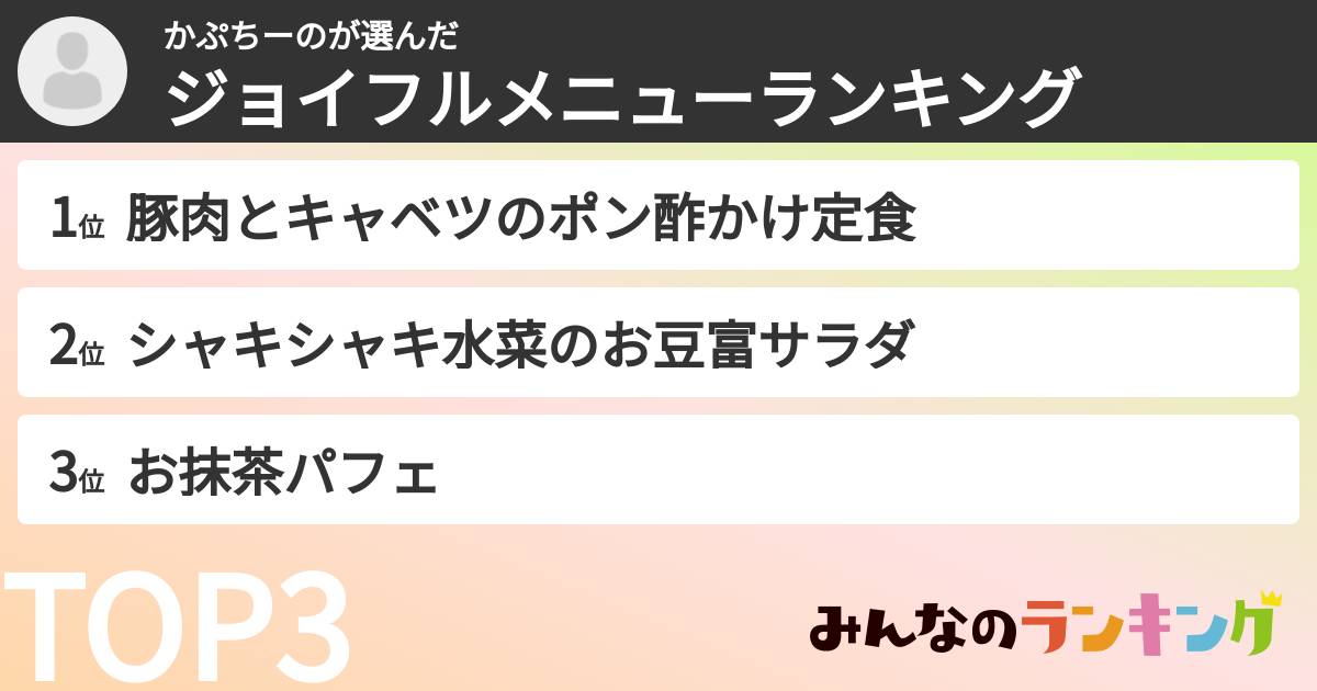 かぷちーのさんの「ジョイフルメニューランキング」