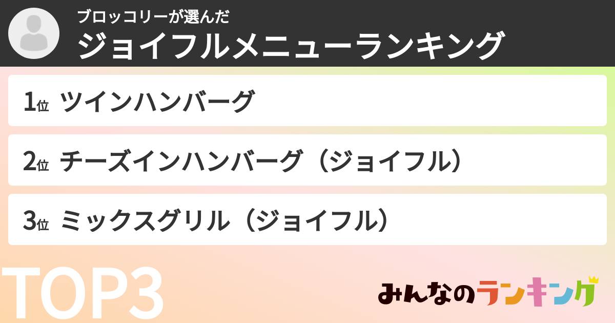 ブロッコリーさんの「ジョイフルメニューランキング」