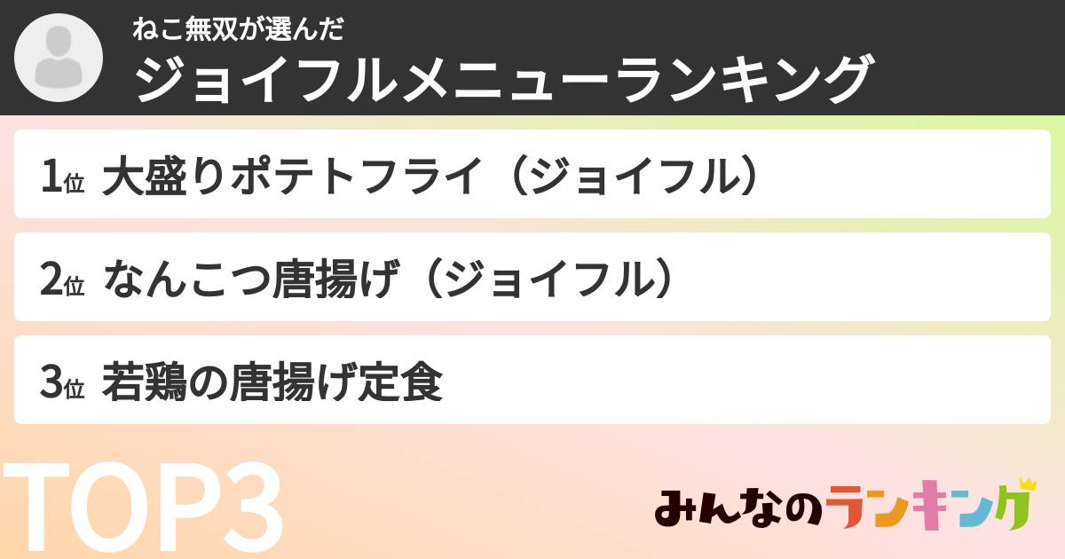 ねこ無双さんの「ジョイフルメニューランキング」