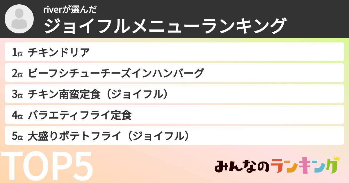 riverさんの「ジョイフルメニューランキング」