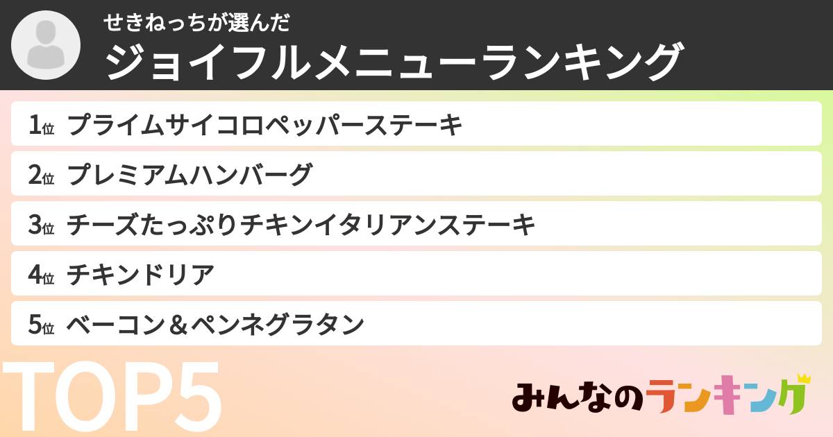 せきねっちさんの「ジョイフルメニューランキング」