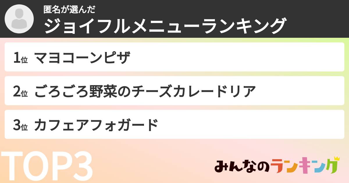 匿名さんの「ジョイフルメニューランキング」