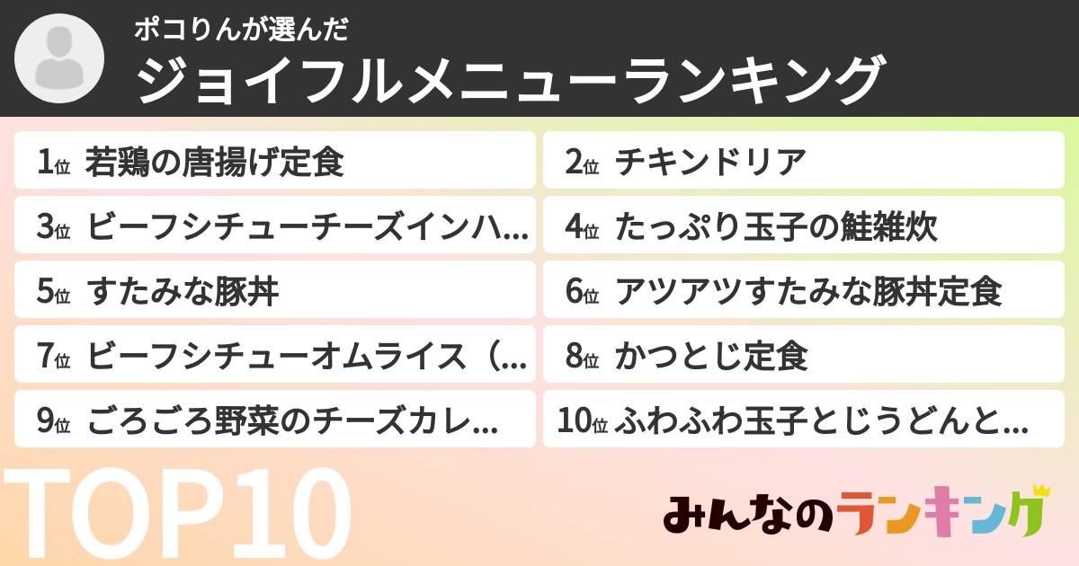 ポコりんさんの「ジョイフルメニューランキング」