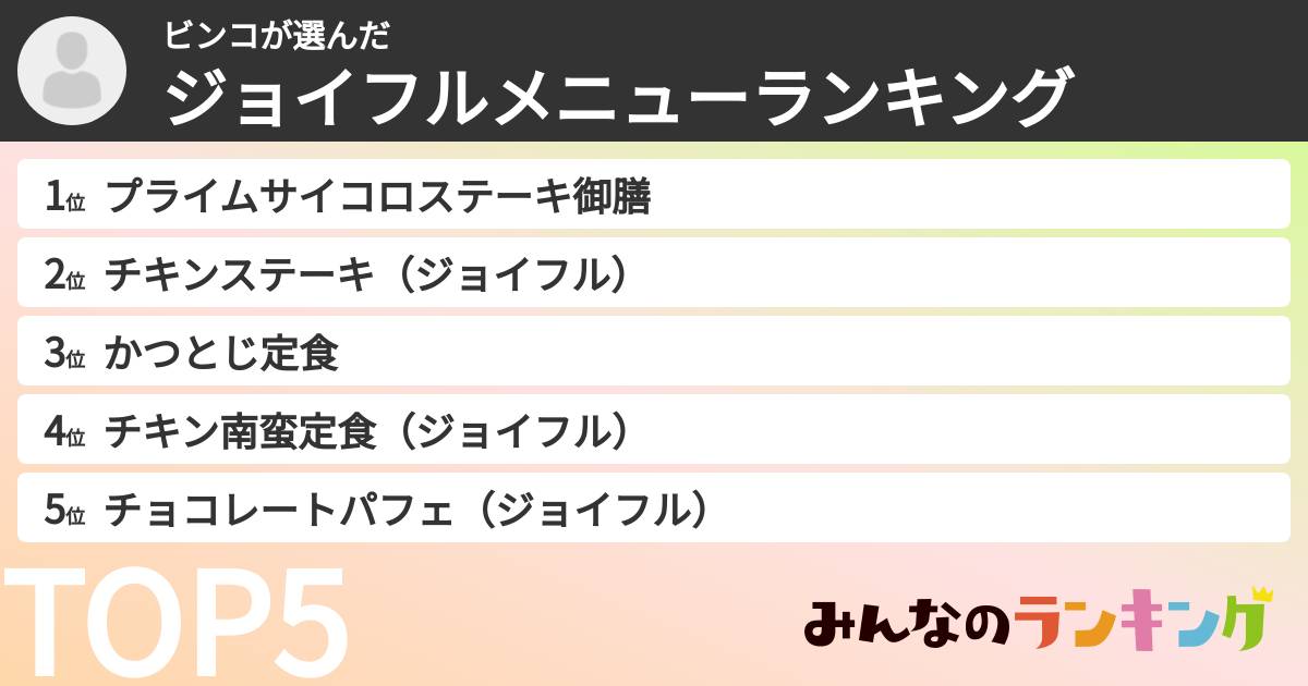 ビンコさんの「ジョイフルメニューランキング」