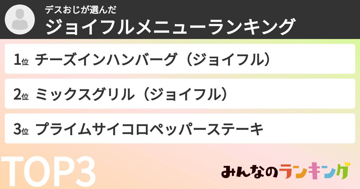 デスおじさんの「ジョイフルメニューランキング」