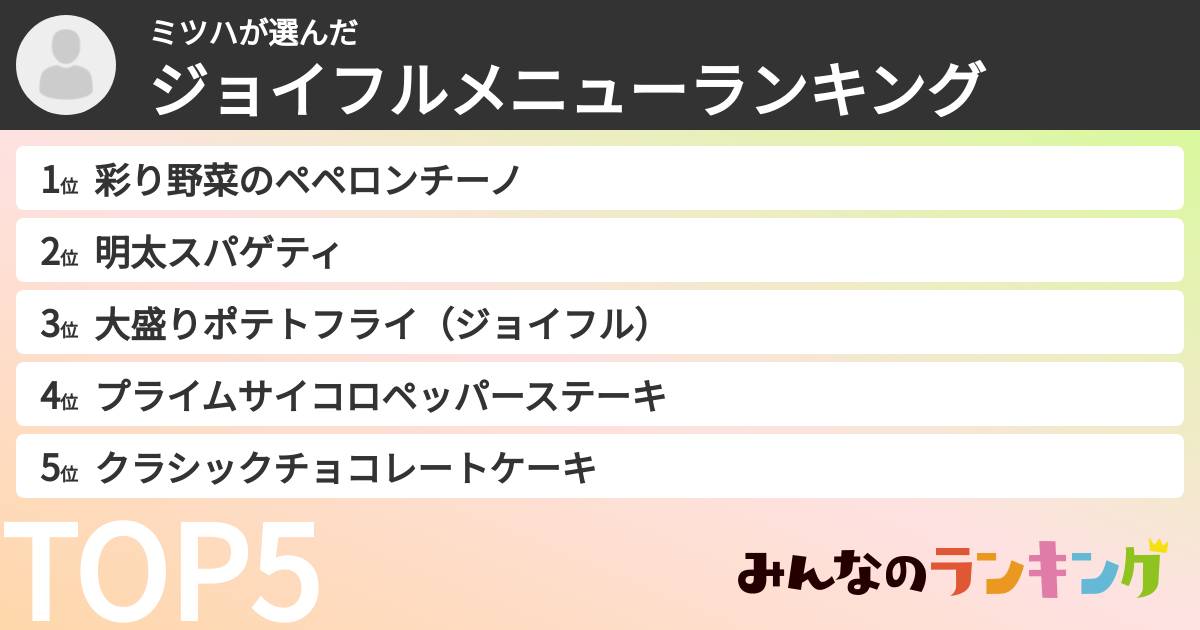 ミツハさんの「ジョイフルメニューランキング」