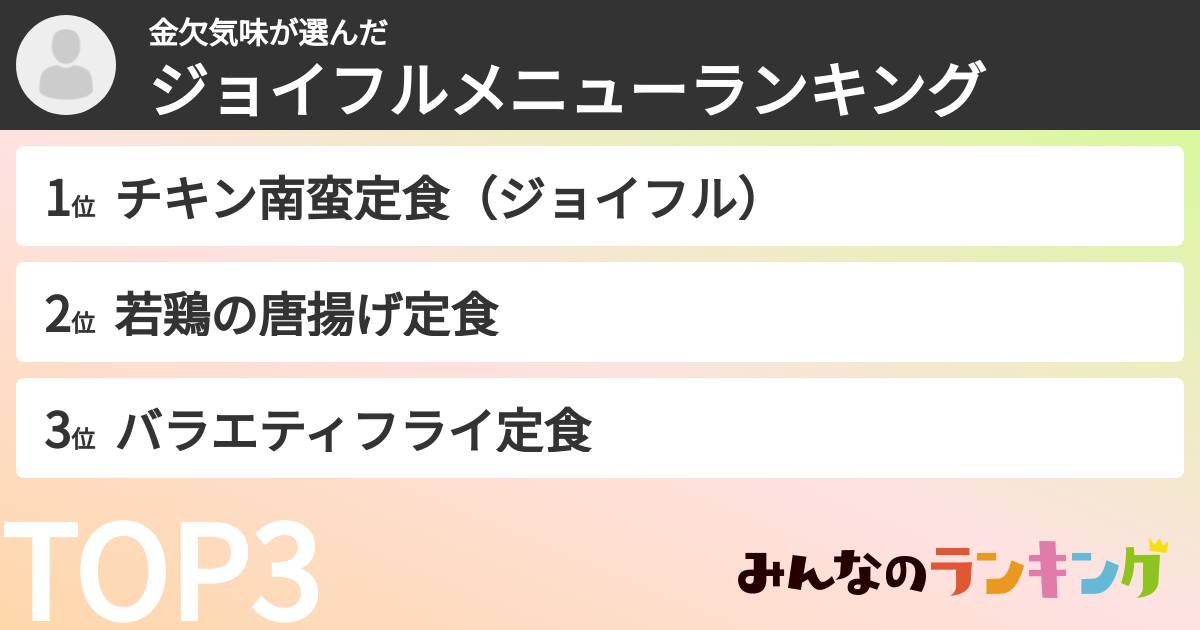 金欠気味さんの「ジョイフルメニューランキング」