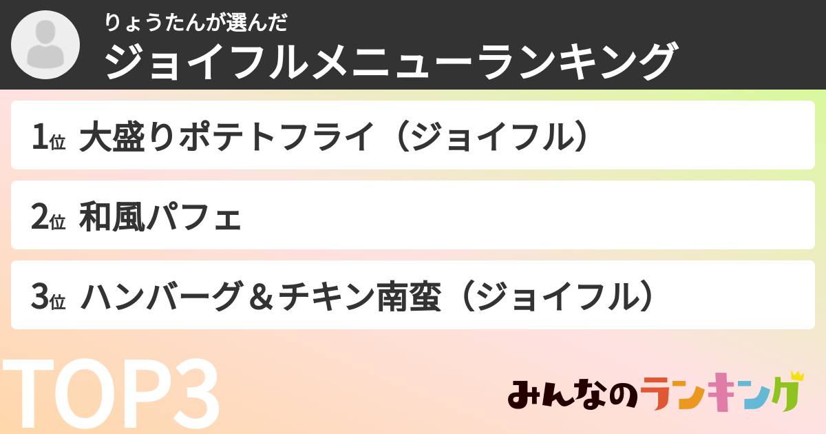 りょうたんさんの「ジョイフルメニューランキング」