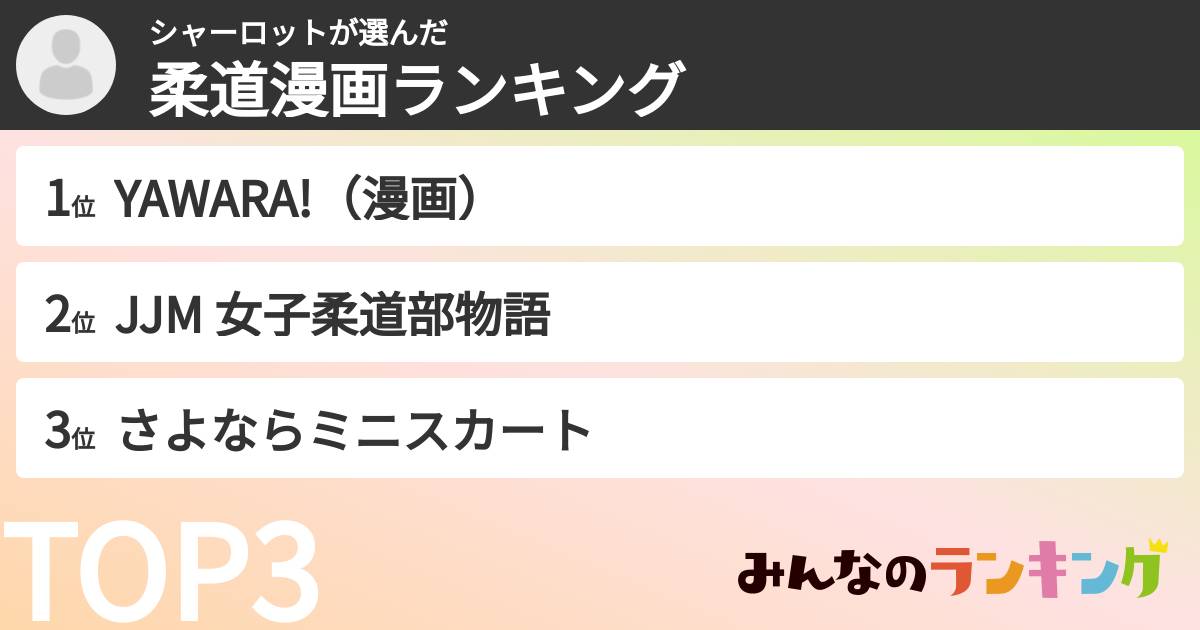 シャーロットさんの「柔道漫画ランキング」