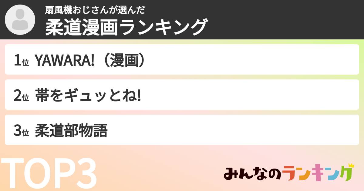 扇風機おじさんさんの「柔道漫画ランキング」