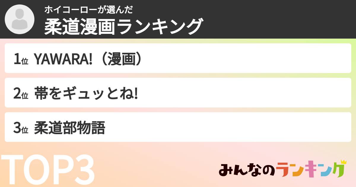 ホイコーローさんの「柔道漫画ランキング」