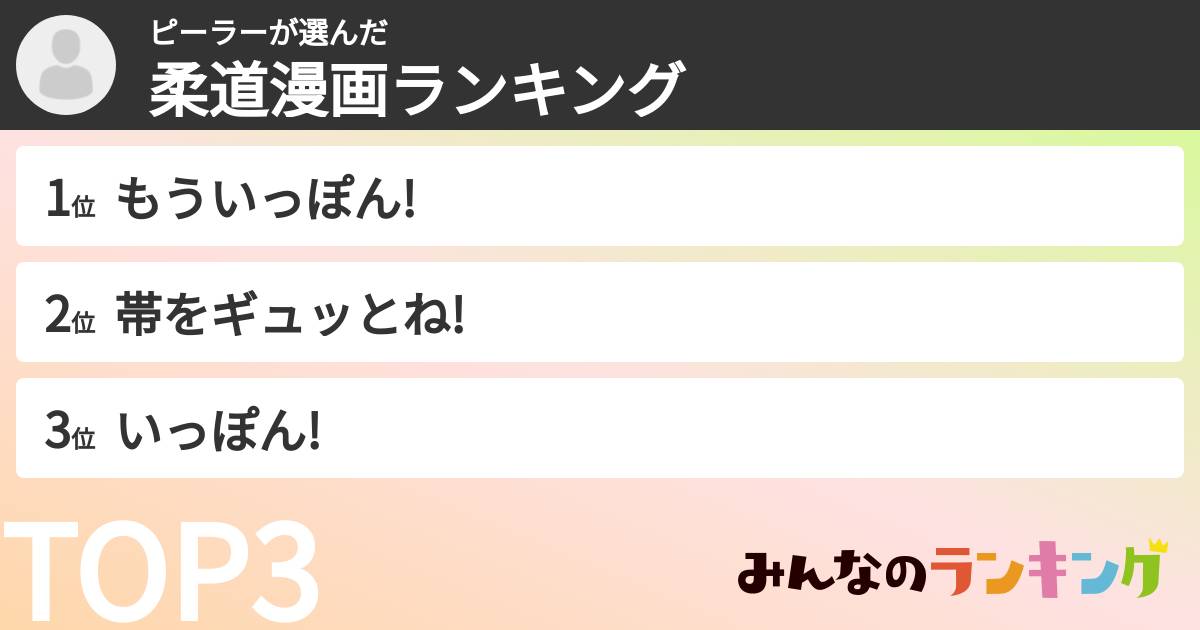 ピーラーさんの「柔道漫画ランキング」