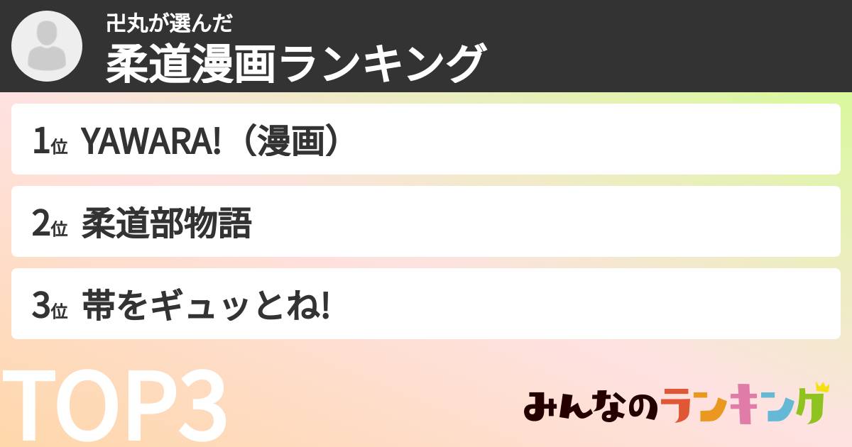 卍丸さんの「柔道漫画ランキング」