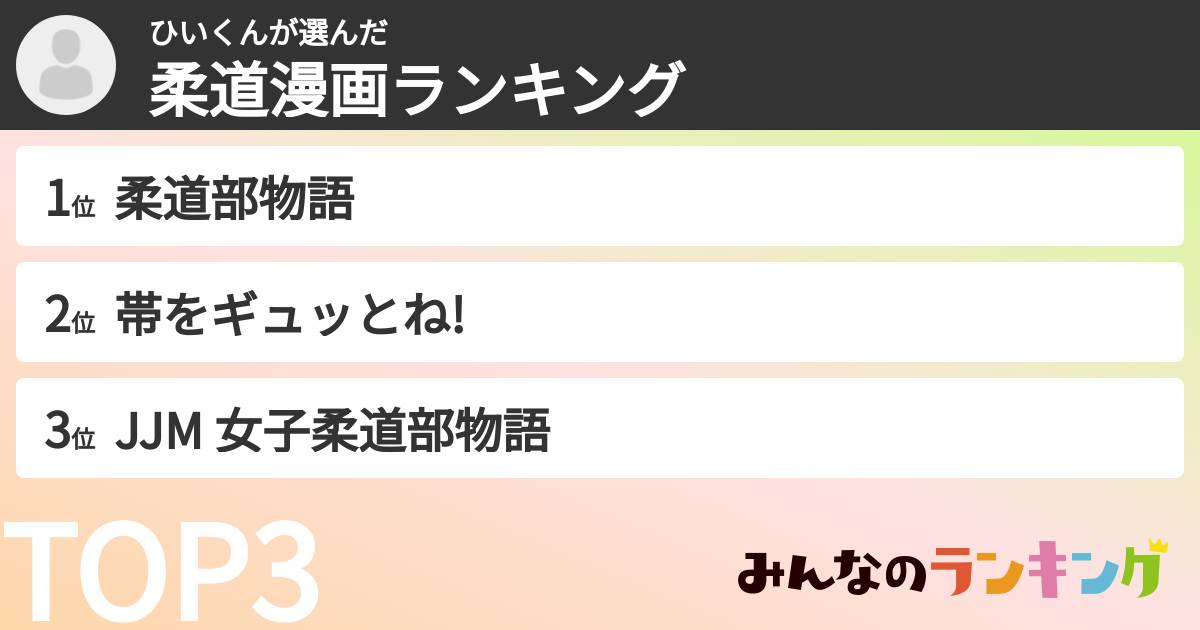 ひいくんさんの「柔道漫画ランキング」