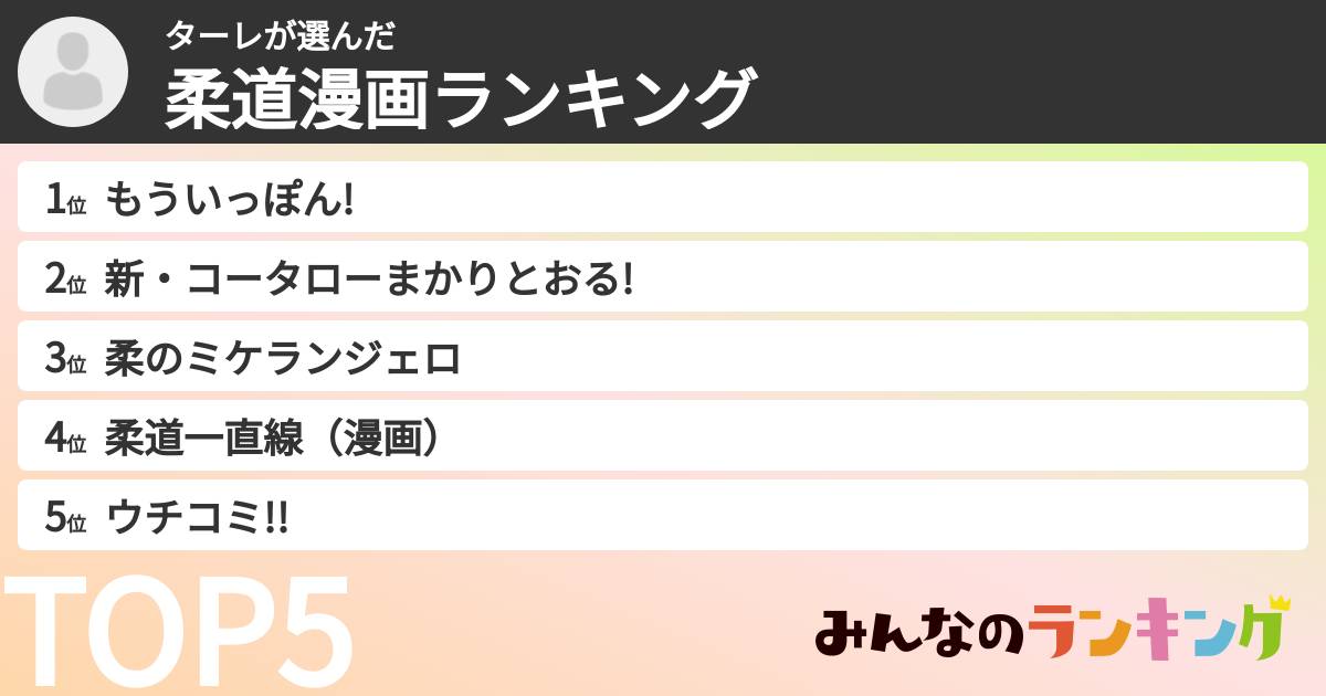 ターレさんの「柔道漫画ランキング」
