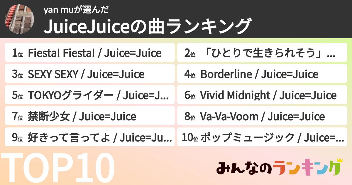 yan muさんの「JuiceJuiceの曲ランキング」