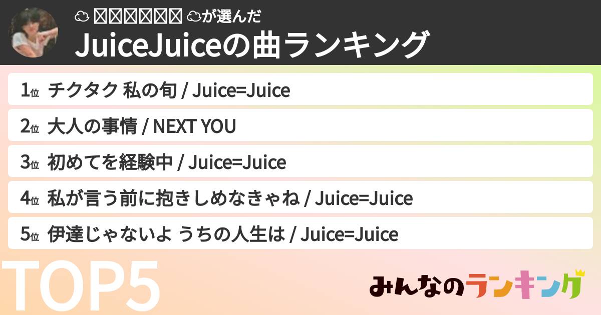 ☁️ 𝙃𝙤𝙣𝙜𝙅𝙤 ☁️さんの「JuiceJuiceの曲ランキング」