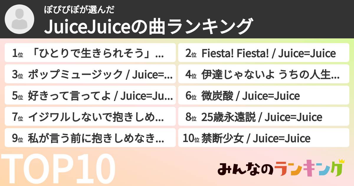ぽぴぴぽさんの「JuiceJuiceの曲ランキング」